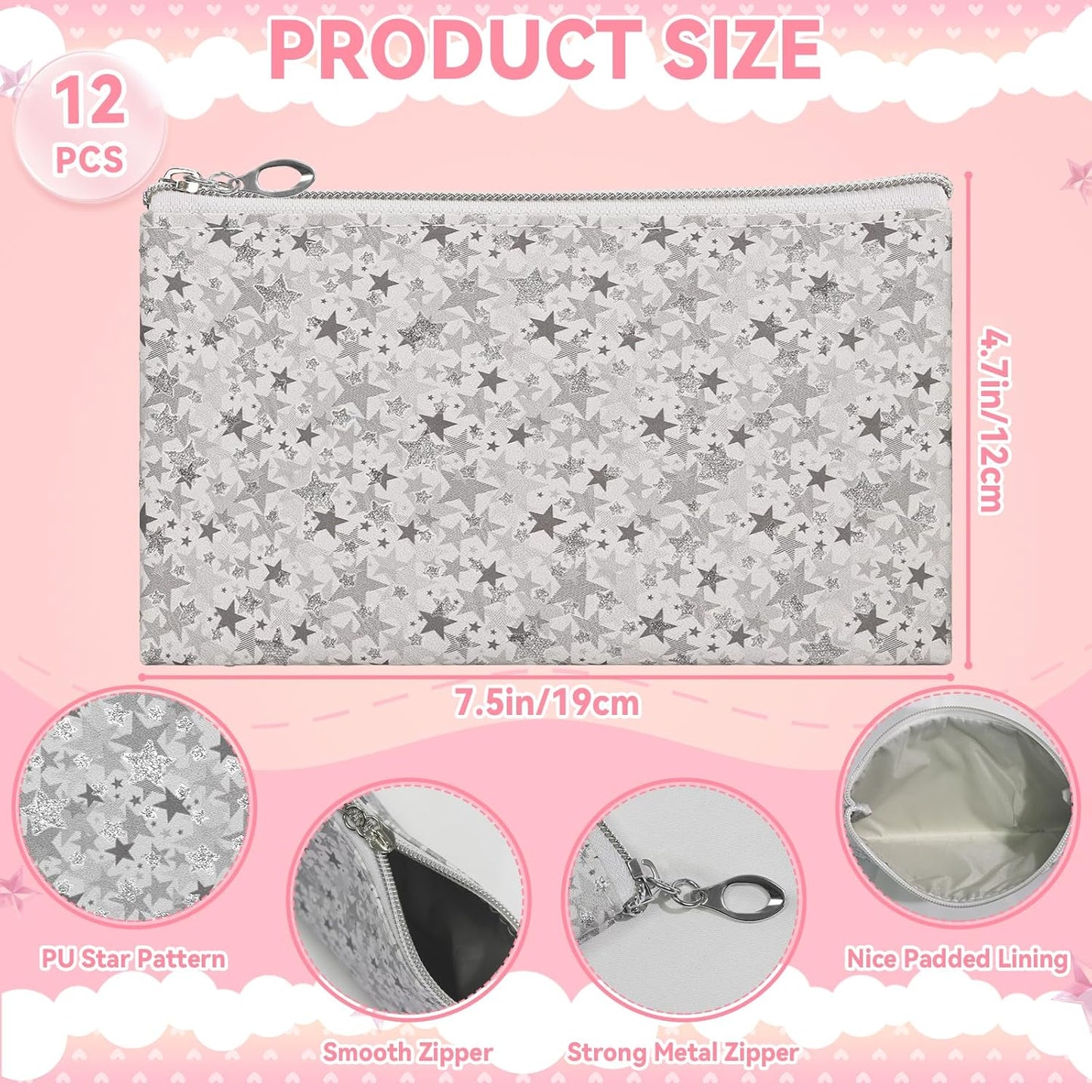 Cosmetic Bag Set - 12 Waterproof Makeup Bags with Zipper | Travel Toiletry Organizer in Grey