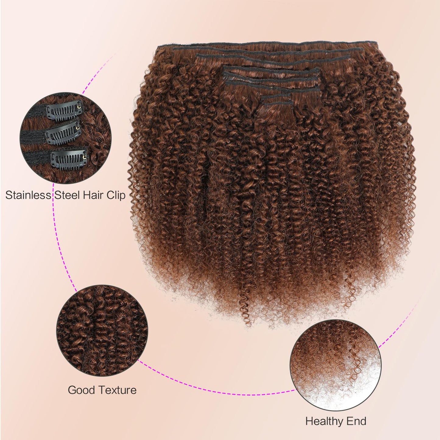 Afro Kinky Curly Clip Ins Human Hair 4C Hair Clip in Extensions Real Natural Human Hair for Black Women 8 pecs with 20 Clips 120g Dark Brown Color 12 Inch