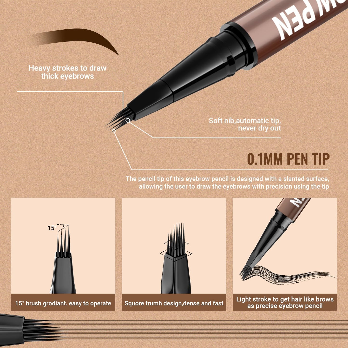 iMethod Eyebrow Pen - Eyebrow Pencil,2-in-1 Eyeliner Dual-Ended Brush-Tip Microblading 4d Eyebrow Pencils for women,Long Lasting Waterproof Hair-Like Brow Pencil,with Eyebrow Brush,LightBrown
