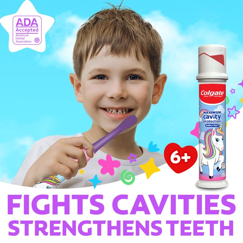 Colgate Kids Unicorn Toothpaste Pump with Fluoride for Cavity Protection, Ages 6+, ADA Accepted, Bubble Fruit, 4.4 Ounce, 6 Pack