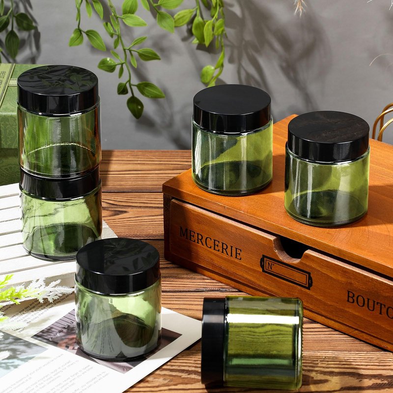 Norme 24 Pcs 4 oz Glass Jars with Lids Leakproof Round Airtight Empty Cosmetic Jars with Inner Liners Lid for Storing Lotions Powder Ointments Making Tins(Olive Green)