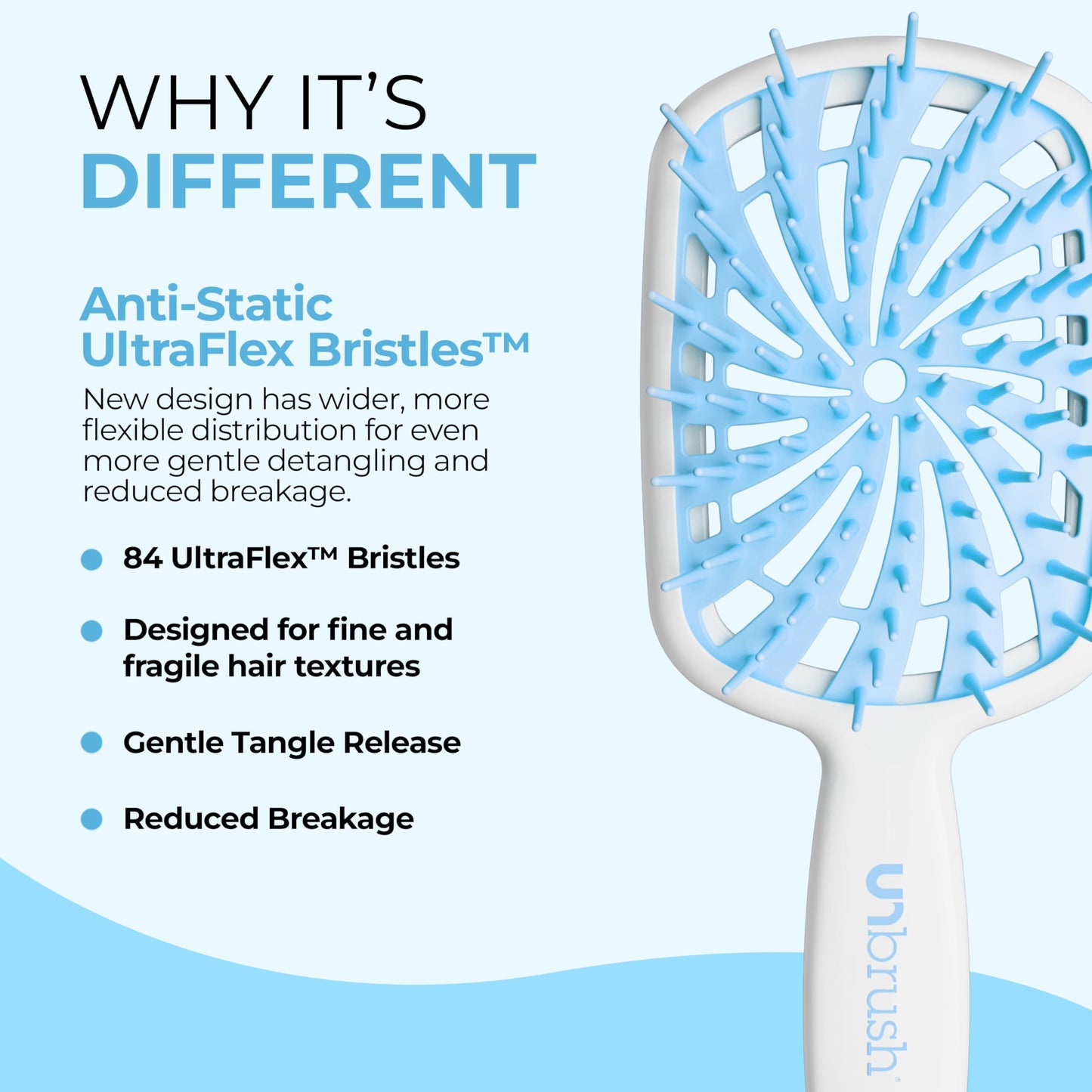 FHI Heat UNbrush Plus — Curly Hair Brush for Gentle & Effective Detangling on Wet or Dry Fragile Hair Types — Detangler Brush w/ 84 UltraFlex Bristles, Ultra-light, Vented, Anti Static Hairbrush