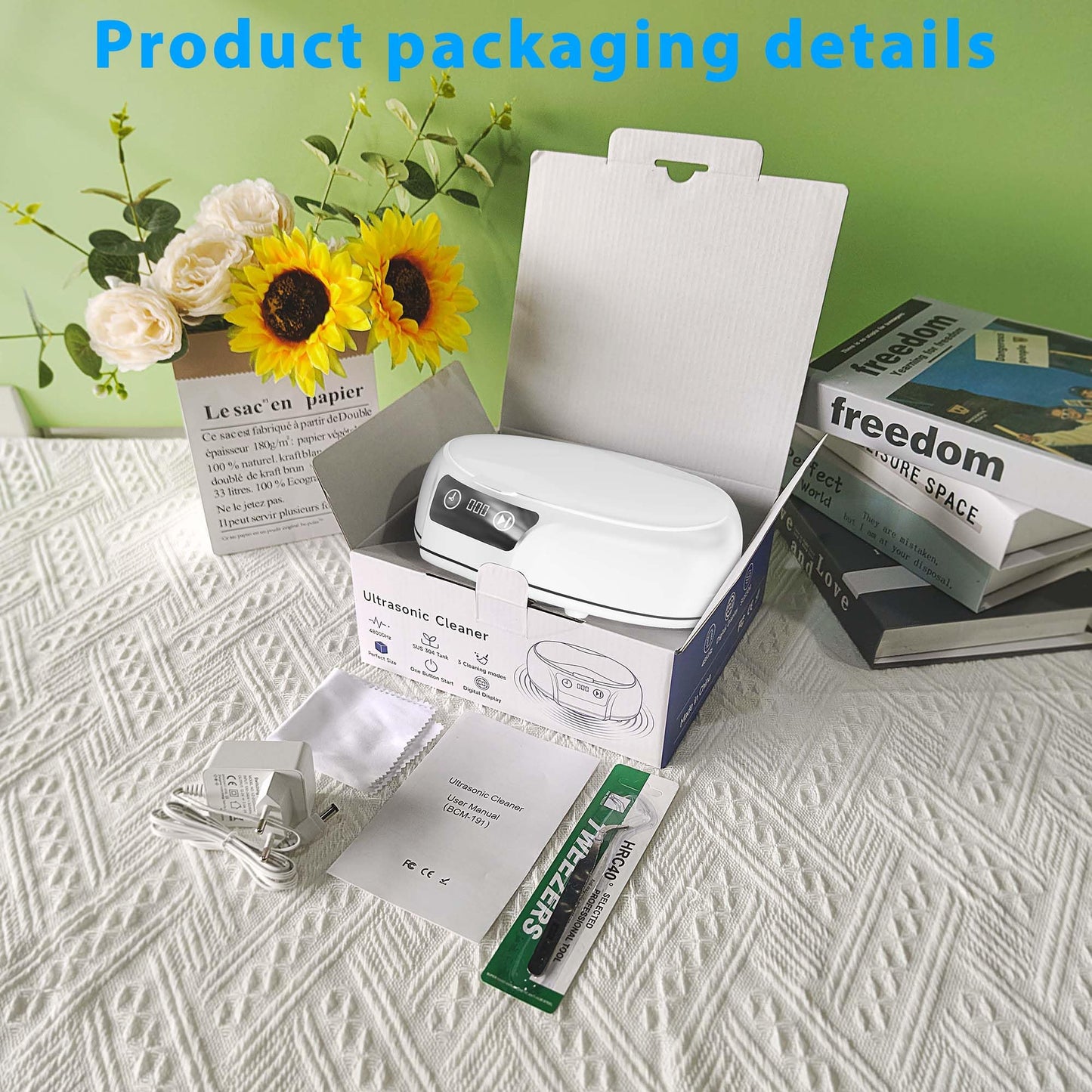 YINPAD Ultrasonic Retainer Cleaner Machine,48 kHz Ultrasonic Cleaner,700ML Portable Ultrasonic Cleaner for Braces, Mouth Guards, Aligner, Toothbrush, Glasses, Jewelry(White)