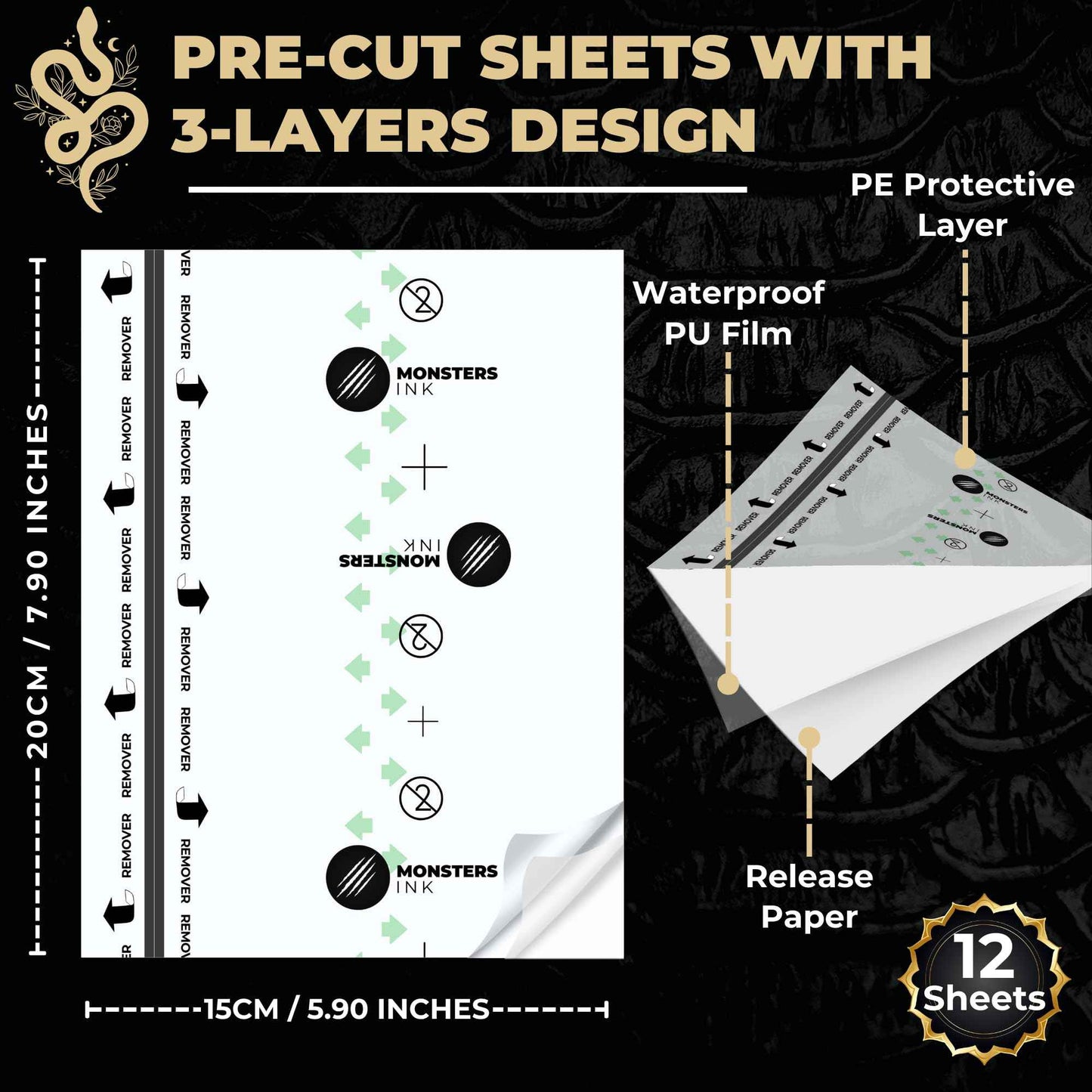 12 Sheets Second Skin Tattoo Cover Up Patch – 5.9" x 7.9" Waterproof & Latex-Free Aftercare Bandage for Tattoo Care, Wound Healing & Swimming