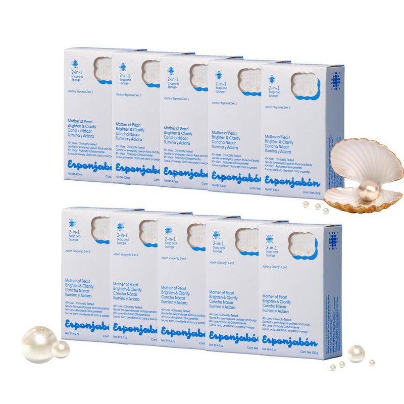 T.Taio Esponjabon Mother of Pearl Soap Sponge - Cleansing Shower Scrubber - Cleaning Bath Wash Scrub - Oil Removal - Massage & Lather Foot, Elbow, & Face - Bathroom Accessories - Fresh Scent (10-pack)