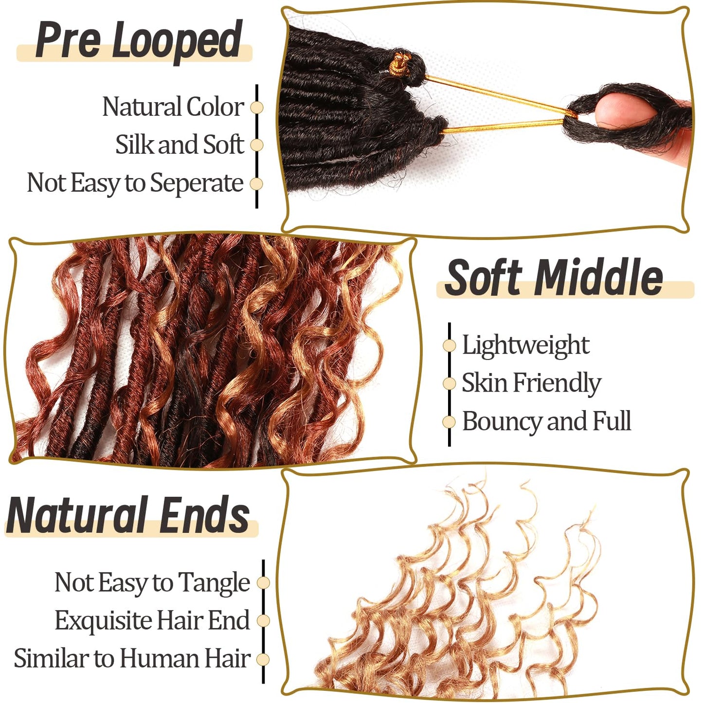 8 Packs Goddess Faux Locs Crochet Hair-24 Inch Boho Soft Locs Crochet Hair for Black Women (1B/30/27#, 24 Inch(Pack of 8))
