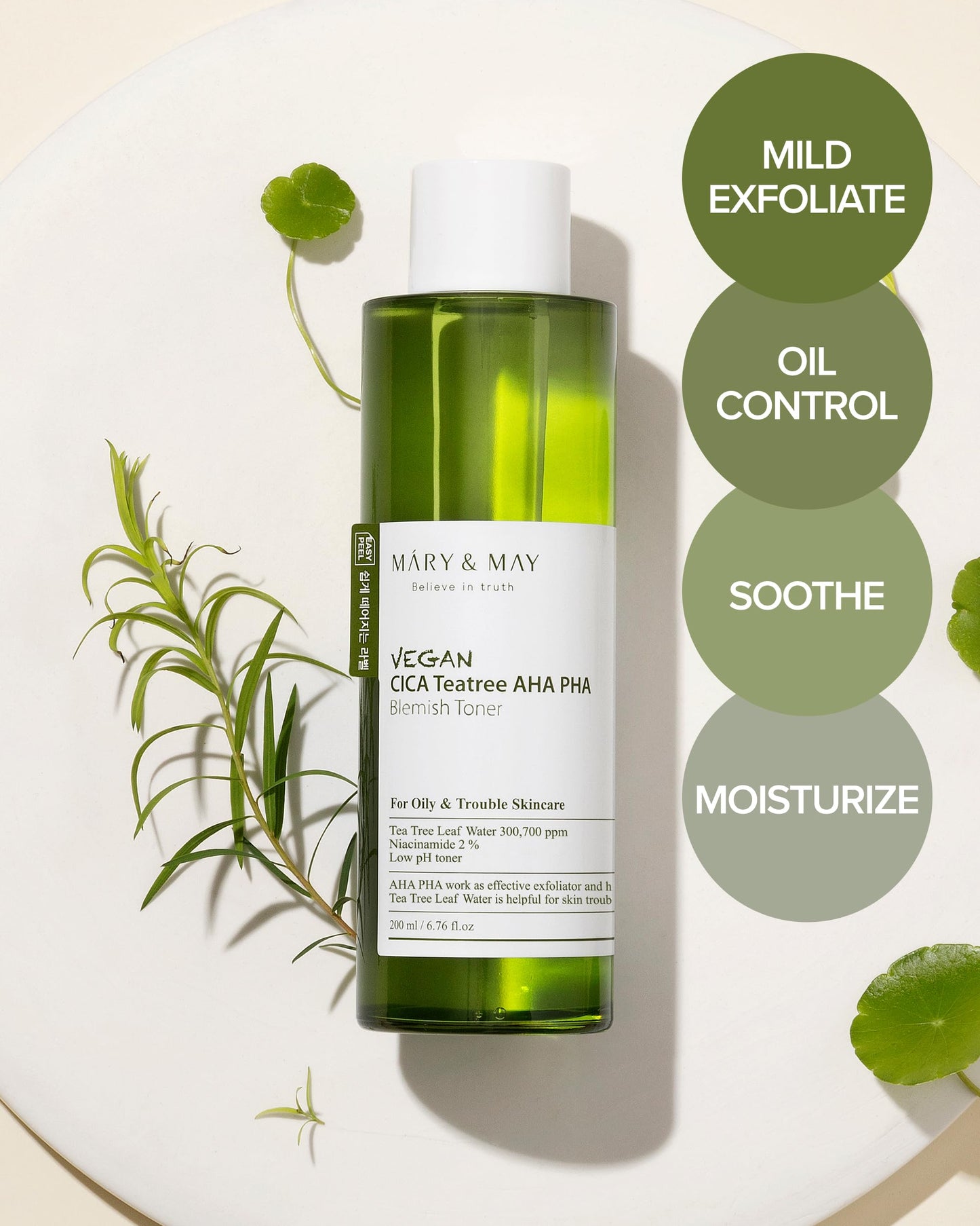 Mary&May Vegan CICA Tea Tree AHA PHA Blemish Toner - Oil Control and Skin Soothing Exfoliating Face Toner - Protects Skin Barrier, for Clear and Healthy Skin, 6.76 fl.oz.