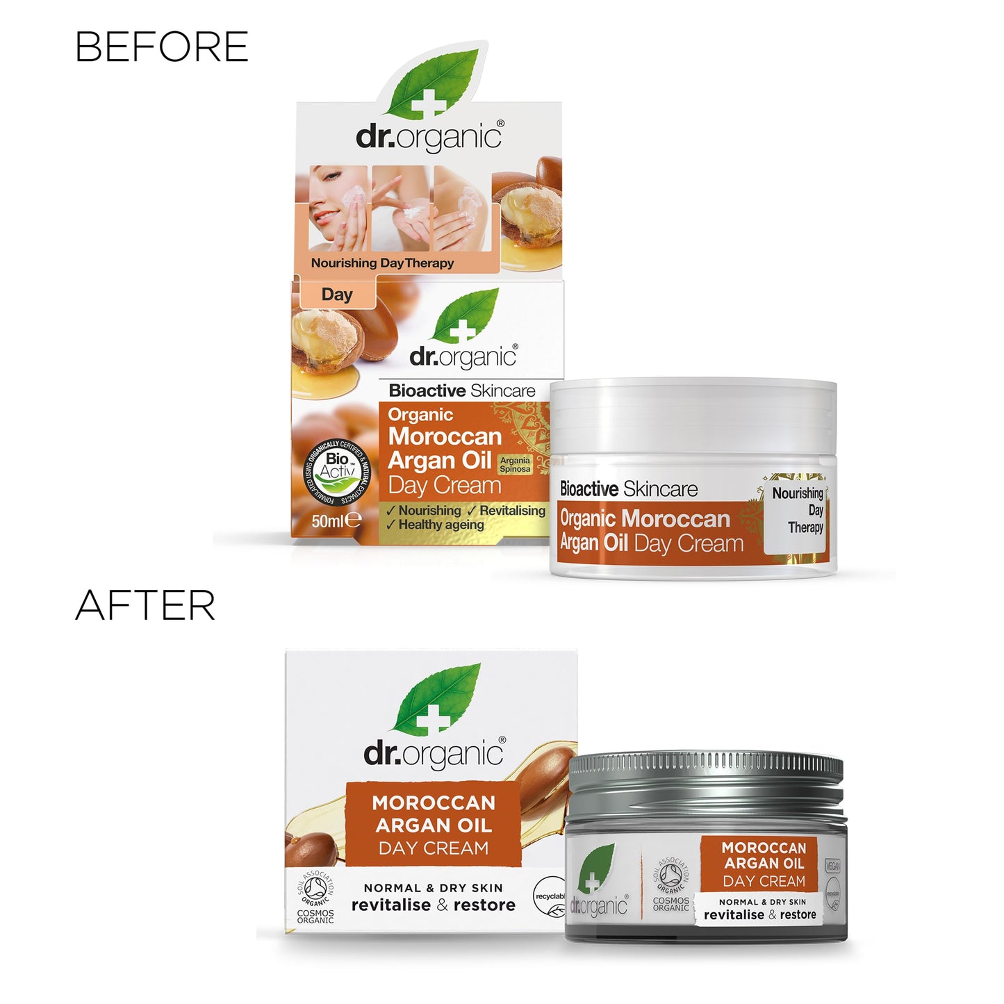 Dr. Organic Moroccan Argan Oil Day Cream | Nourishing Day Therapy Cream, For Normal to Dry Skin, Revitalizing, Vegan, Certified Organic, Curelty-Free, Paraben & SLS-Free, 50 mL / 1.7 fl oz