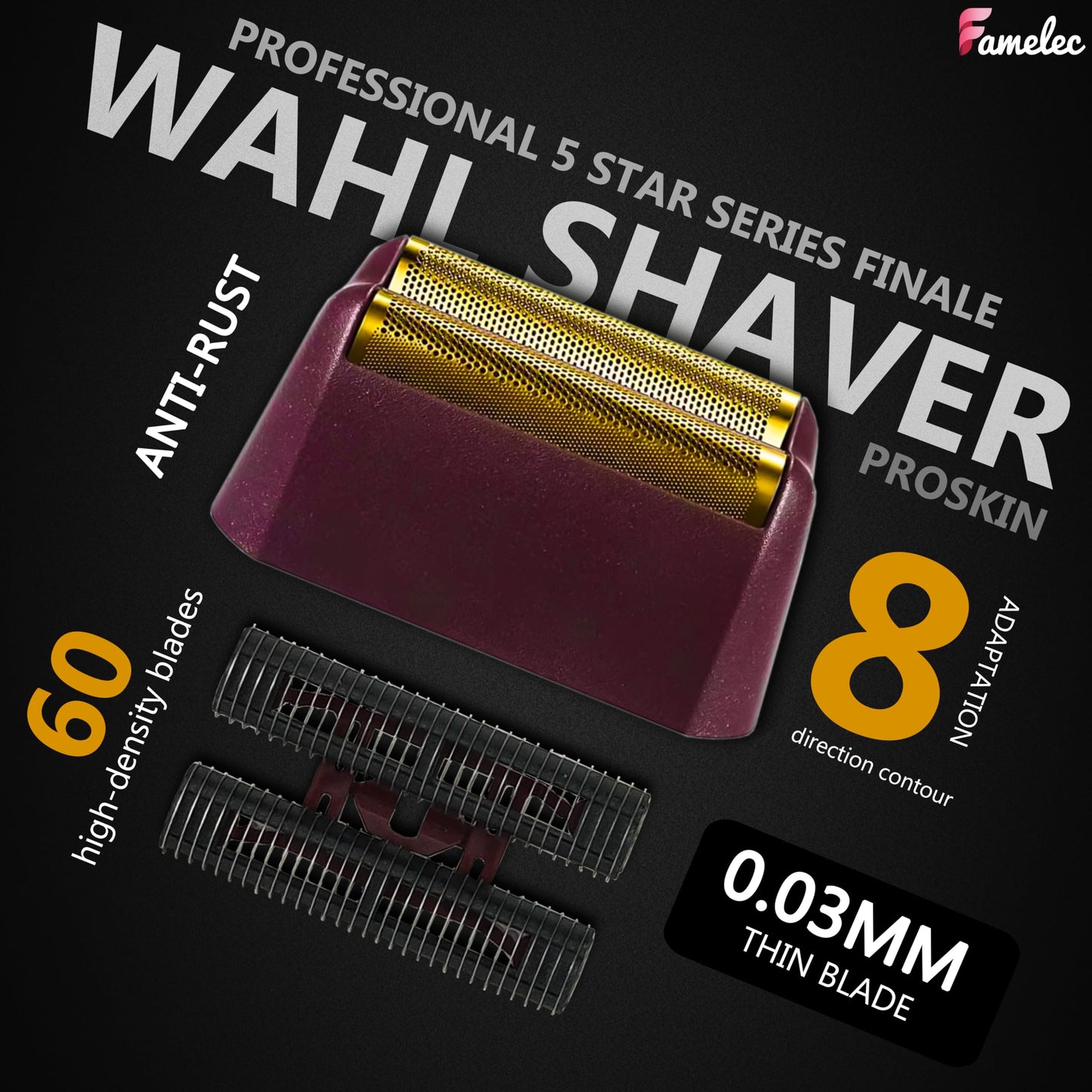 FAMELEC for Wahl Shaver Foil Replacement Professional 5 Star Series Finale Shaver, Fit for Wahl Super Close Replacement Foil 7031-100 7043-100, Razor Foil for Wahl Electric Razor (4 Pack)