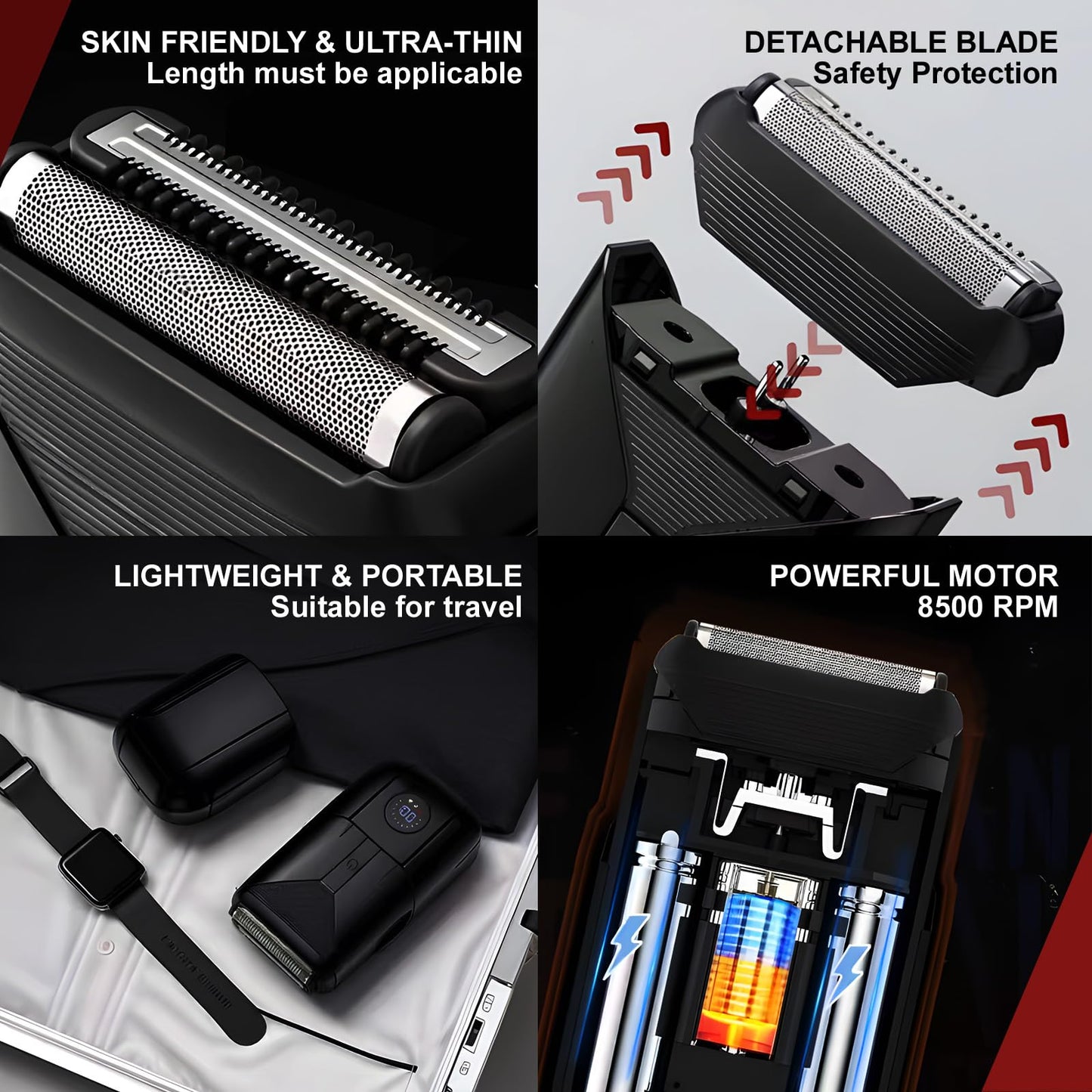 VNTGSHAVER Close Shave Electric Foil Shavers for Men, 3-Speed Electric Razor, Bald Head Shavers, Face Shaving Beard Trimmer with LCD Display, Gifts for Men(Black)