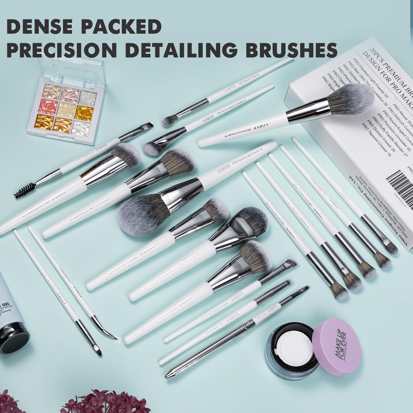LORYP Makeup Brush Set Professional Synthetic Vegan for Beginners Gift Home Daily Use with Storage Pouch No Shedding No Scratch Face & Eye Brush White 20 Pcs