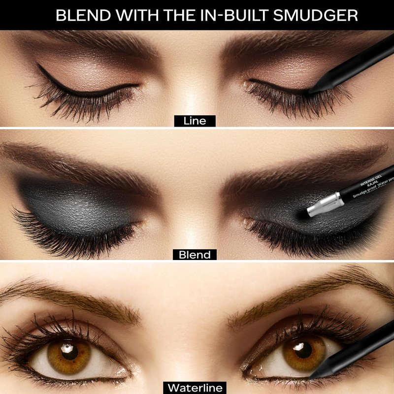 FACESCANADA Ultime Pro Intense Gel Black Eye Pencil | with Smudger & Sharpener | 24HR Long Lasting | Waterproof & Smudge Proof | One Swipe Smooth Glide | 0.04 Oz/1.2g