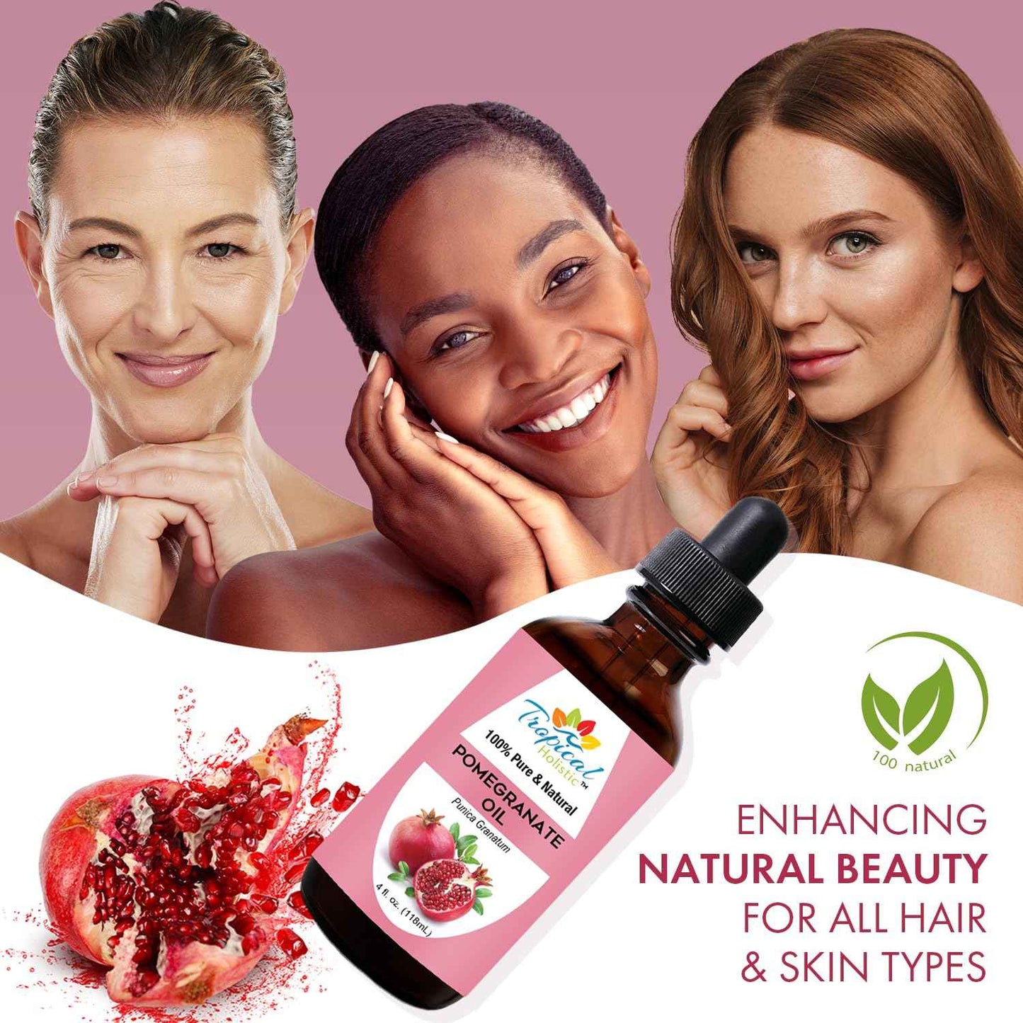 Tropical Holistic Pomegranate Seed Oil, 4oz - 100% Pure Natural Cold-Pressed Unrefined Pomegranate Oil:Skin Moisturizer for Face, Hair, DIY, Men's Beard & Women's Skin Care