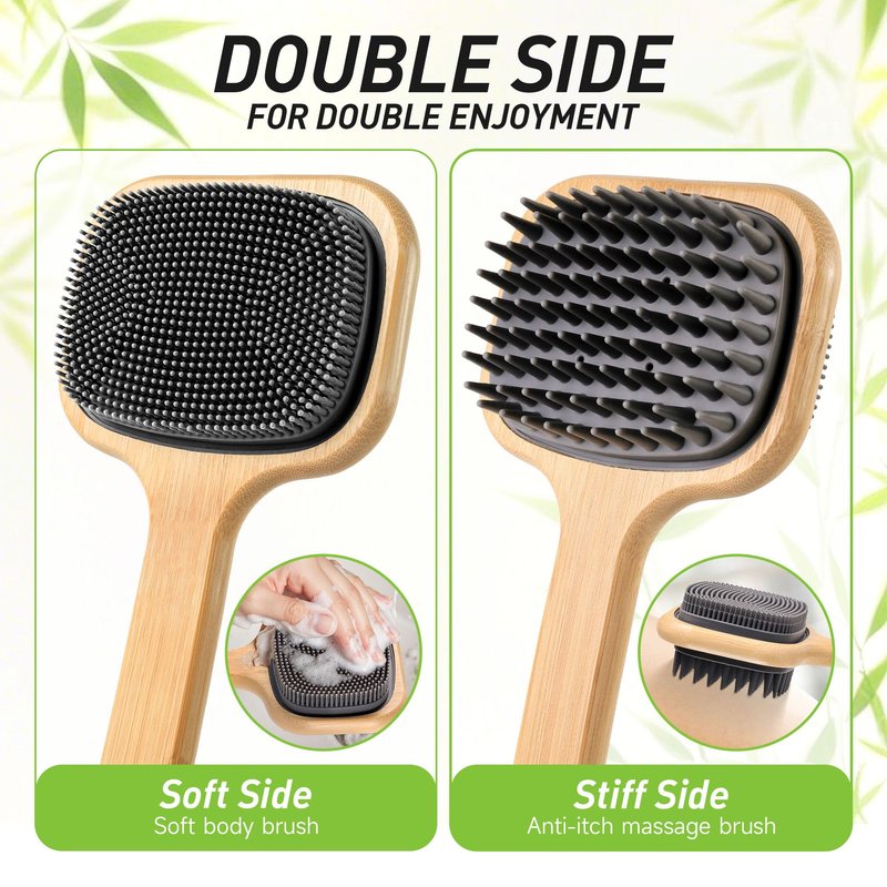 NURENDER Dual-Sided Back Scrubber for Shower, 21.65'' Long Handle Back Brush, Soft Silicone for Sensitive Skin, Dry Brushing & Back Cleansing, Dry Quickly Body Bath Brush for Men, Women, Elderly