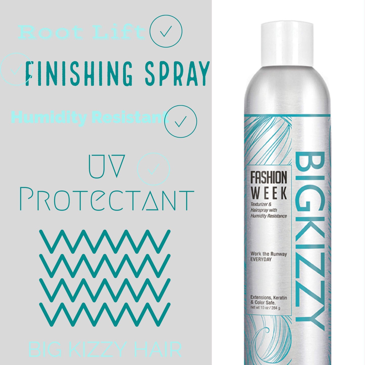 Big Kizzy Fashion Week Hairspray & Texture Spray - Medium Hold Setting Spray for All Day + All Hair Types - Anti-humidity & Volumizing Root Lift Aerosol, 10oz