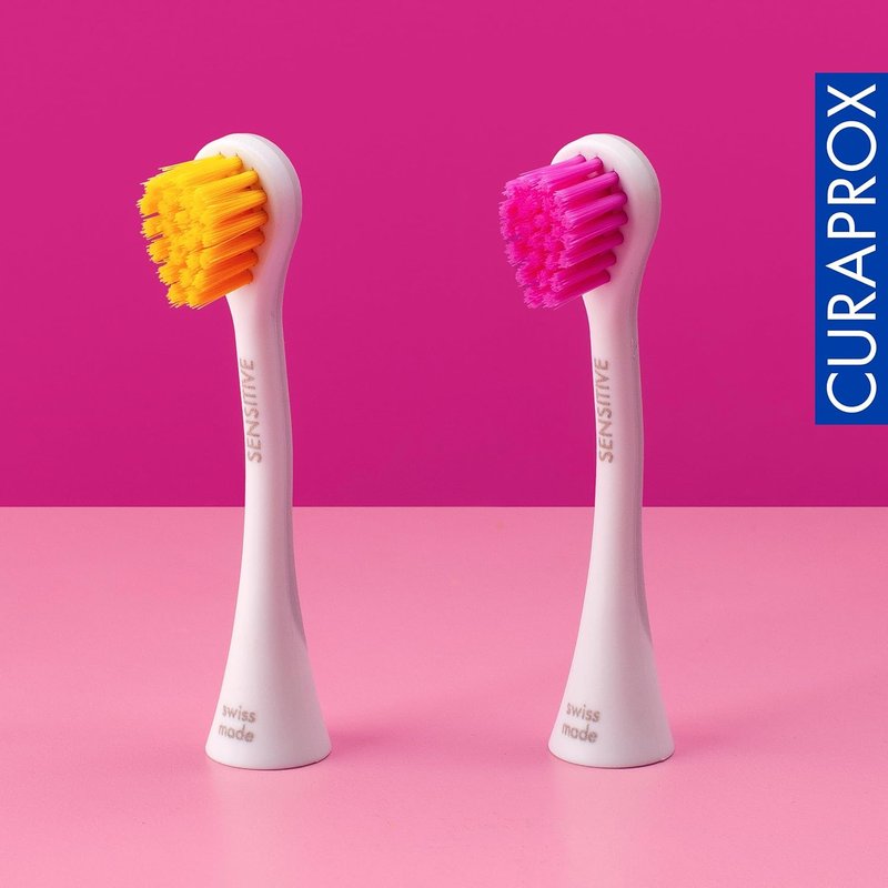 Curaprox Hydrosonic Brush Heads - Gentle Gum Care & Effective Plaque Removal | 2-Pack in Yellow/Pink | Compatible with All Curaprox Sonic Models