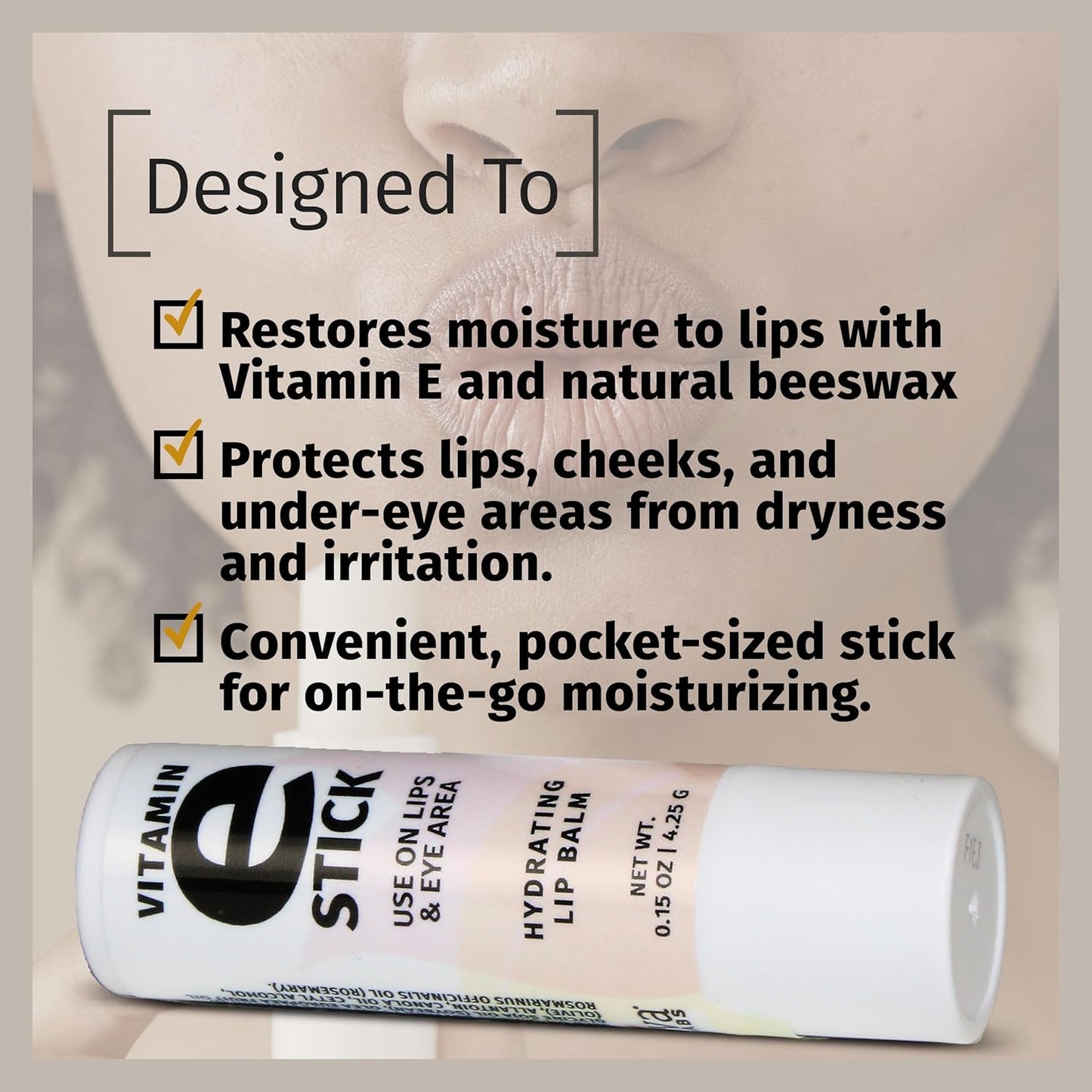 Reviva Labs Vitamin E Stick - Hydrating Lip Balm for Chapped Lips | Moisturizing Beeswax & Shea Butter - Pack of 12