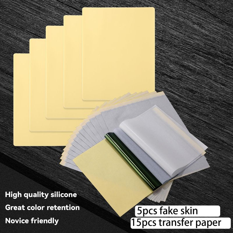 NISIMP 20pcs 3mm Tattoo Practice Skin with Transfer Paper,5PCS Thickness Tattoo Fake Skin Practice Kit Double Side and 15pcs Tattoo Stencil Paper for Tattoo Beginners Practice Tattoo Supplies