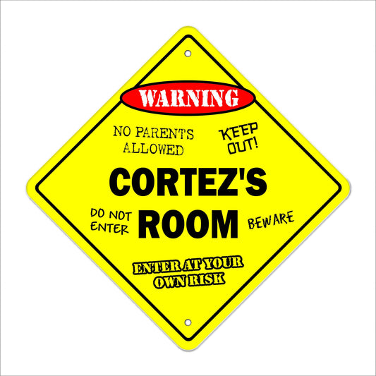 Cortez's Room Sign Crossing Zone Xing | Indoor/Outdoor | 12" Tall Kids Bedroom Decor Door Children's Name boy Girl