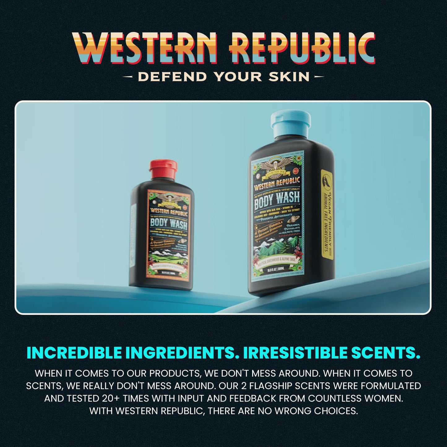 Western Republic - Aviator’s Eucalyptus & Fresh Citrus & Nautical Birchwood & Alpine Sage Body Wash Shower Gel - Hydrating Cleanser - 500ml 2 Pack