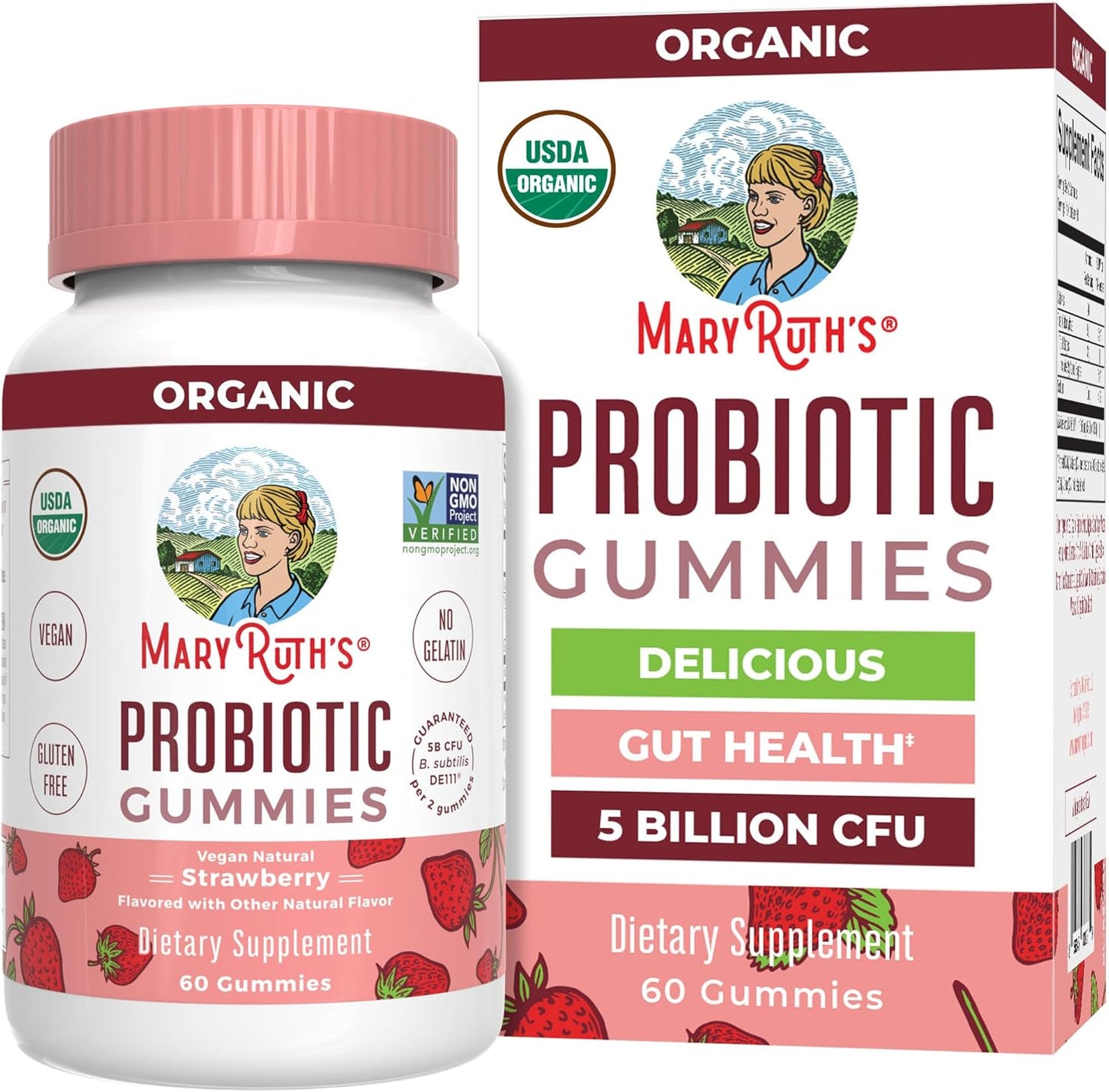 Organic Probiotic Gummies - Digestive & Immune Support Supplement | 5 Billion CFU | Vegan, Non-GMO, Gluten-Free | 60 Count