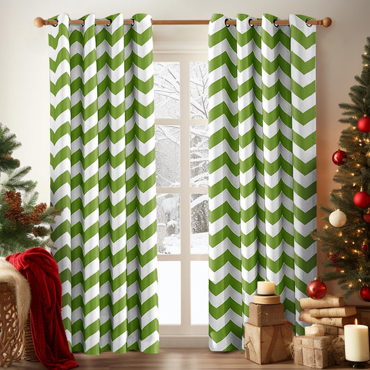 Melodieux Chevron Room Darkening Blackout Grommet Top Curtains, 52 by 63 Inch, Green (1 Panel)