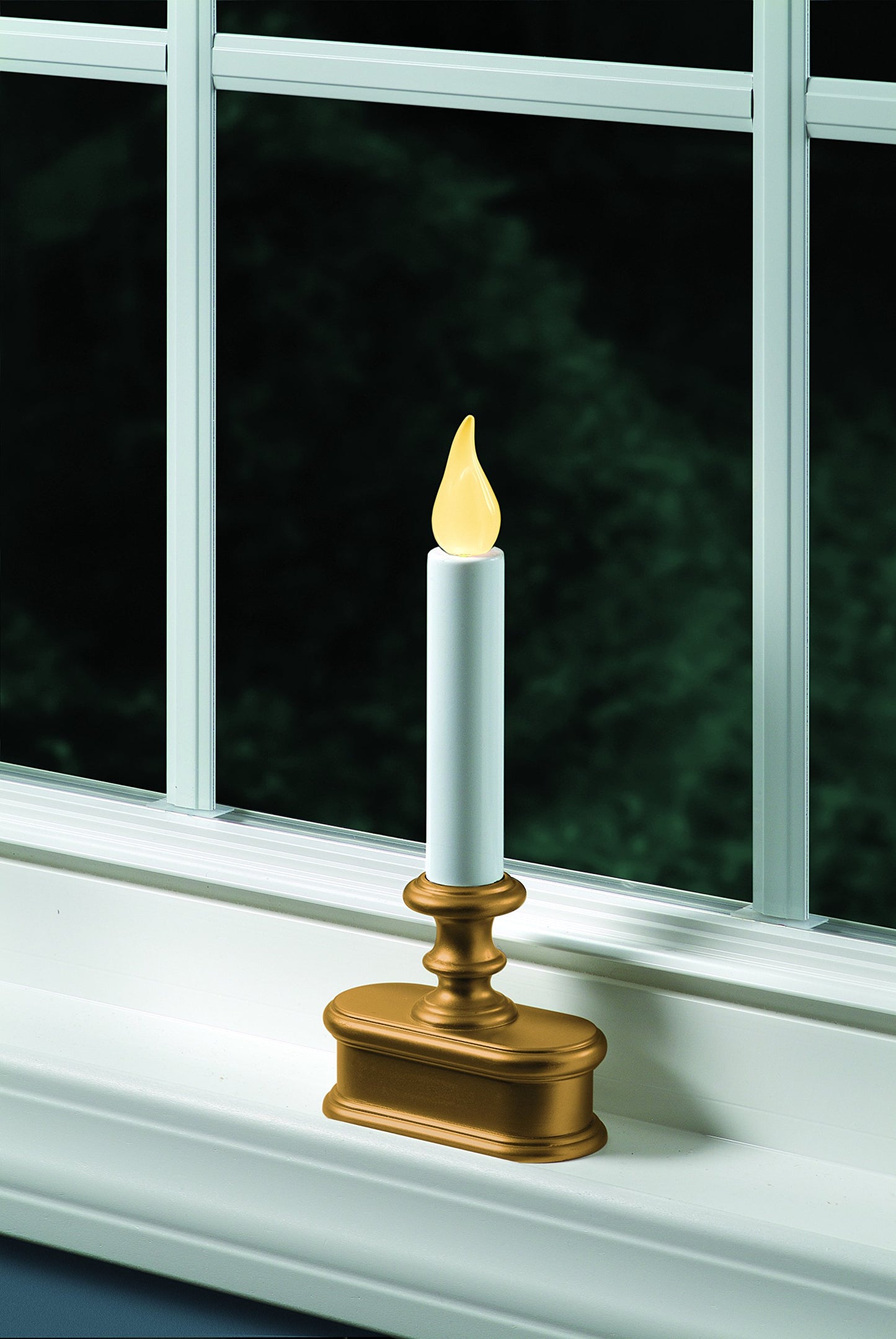 Xodus Innovations FPC1221B 8 inch Battery Operated LED Dusk to Dawn Window Candle with Amber Steady On or Flicker Flame, Gold/Brass