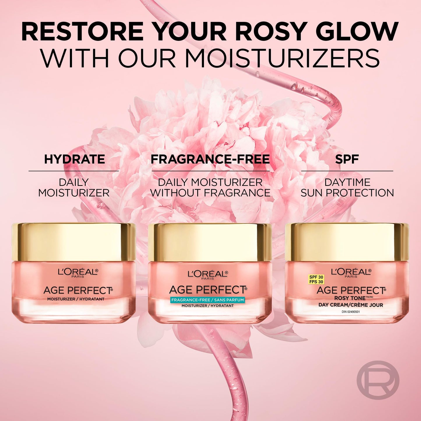 L’Oreal Paris Age Perfect Rosy Tone Anti-Aging Face Moisturizer, Renew & Revive Healthy Tone, Fragrance Free, 1.7 oz