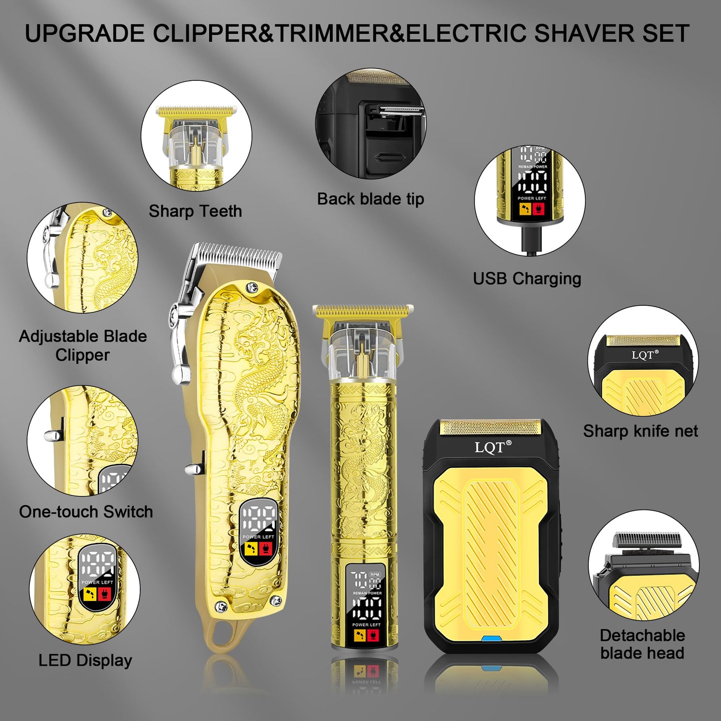 LQT® Professional Hair Clippers for Men, Hair Trimmer Cordless Barber Clippers and Trimmers Set, Hair Cutting Kit for Men Grooming Father Day Gifts