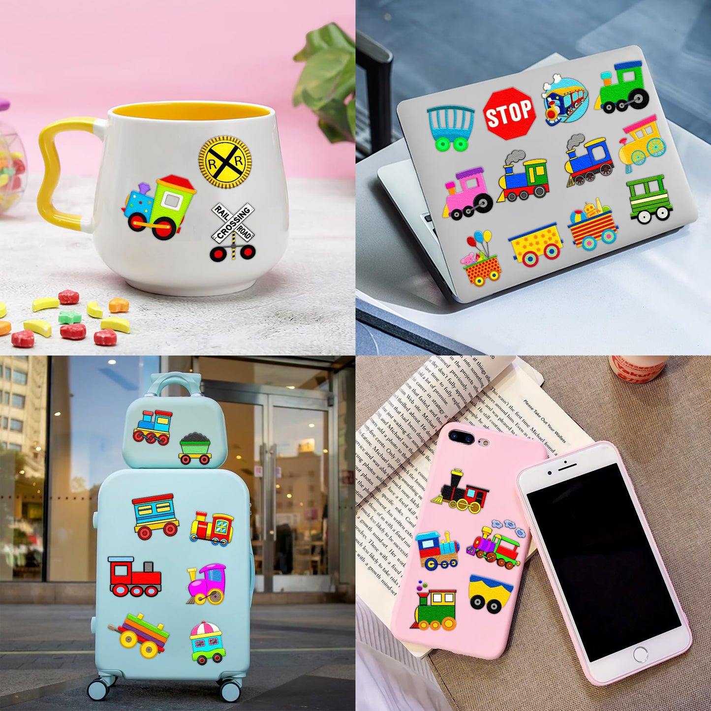 Train Temporary Tattoos for Kids - 8 Sheets 96 PCS Cute Railway Crossing Stickers, Birthday Party Favors, Supplies & Decorations for Boys and Girls