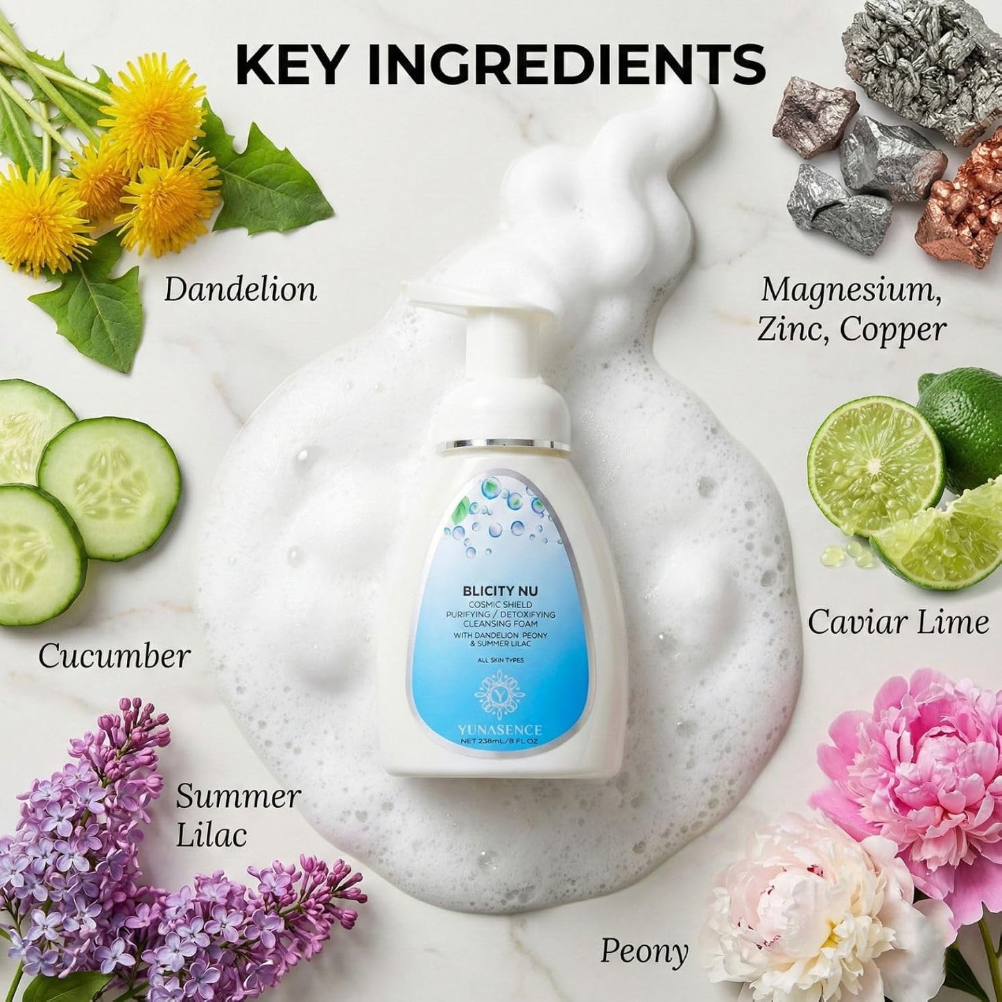 YUNASENCE Cosmic Shield Cleansing Foam - Purifying Detox for All Skin Types | 8oz