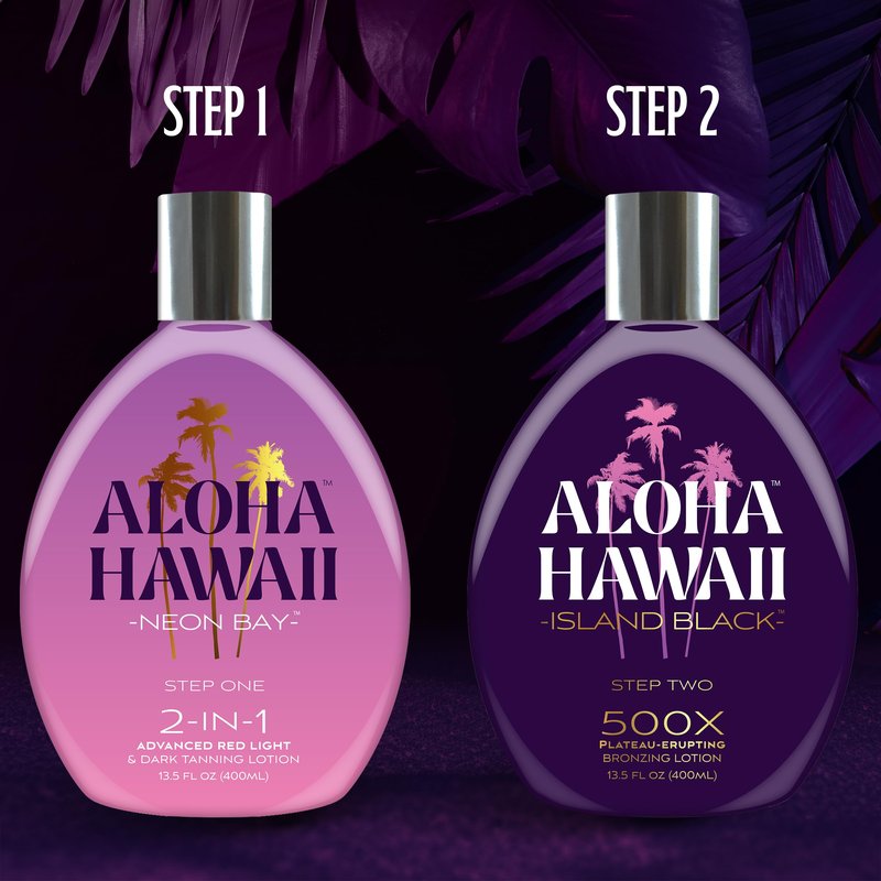 Aloha Hawaii Neon Bay Tanning Lotion, 2-in-1 Advanced Red Light & Dark Tanning with Triple Coconut Colada & Hawaiian-Dark Fruit Blend, 13.5 Fl Oz