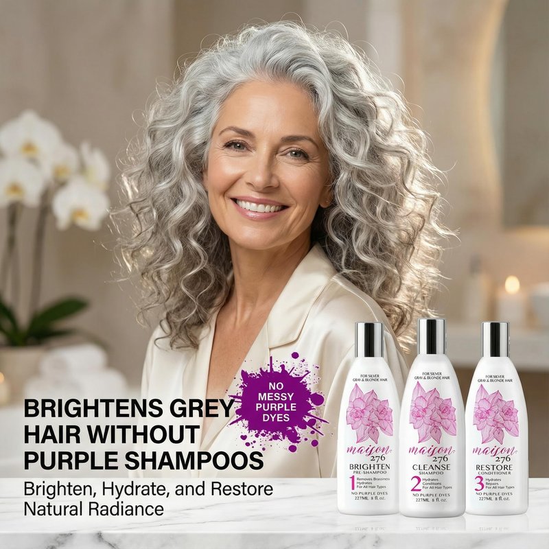 Maison 276 Pre-Shampoo, Shampoo and Conditioner for Silver, Gray & Blonde Hair, 3-Step System Tone-Brightening and Enhancement, NO Purple Dyes, Neutralizes Brassiness, Sulfate-Free, 3x 8 oz Btls