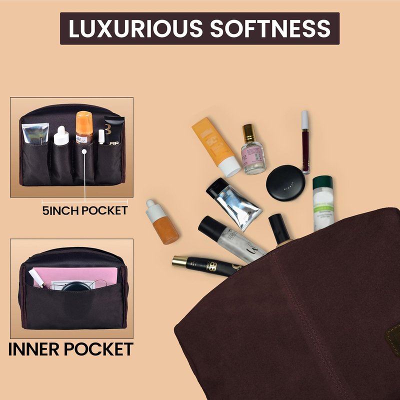 Leather Travel Toiletry Bag - Large Capacity Dopp Kit for Men & Women | Brown Bathroom Organizer