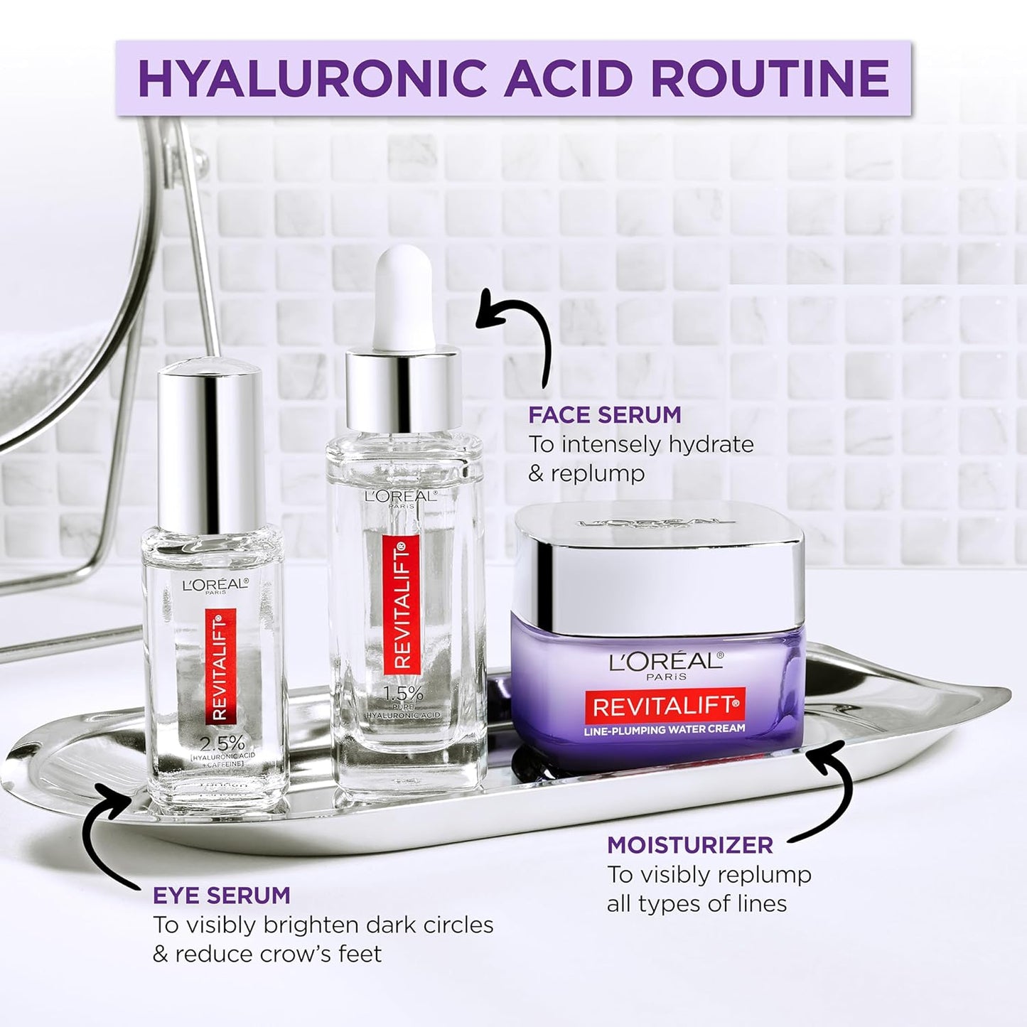 L'Oreal Paris Revitalift Hyaluronic Acid Face Serum - Hydrate & Reduce Wrinkles | Fragrance-Free 1.7 oz