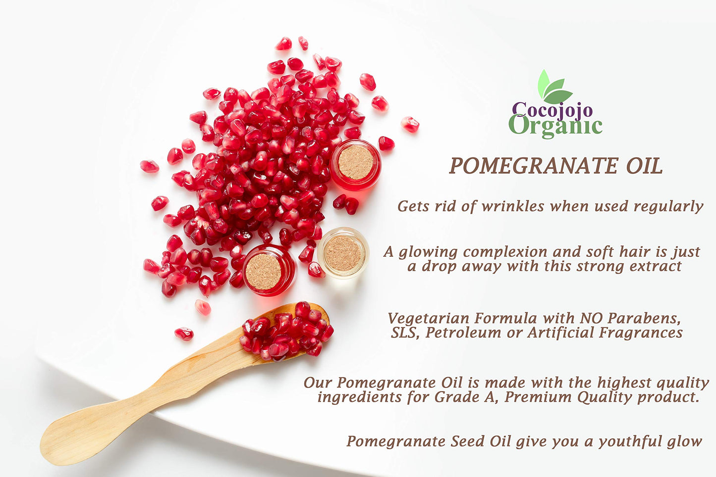 cocojojo Pomegranate Oil 100% Pure Seed Oil Cold Pressed 16 oz Unrefined Skin Hair Nails Cuticles Premium Grade Bulk