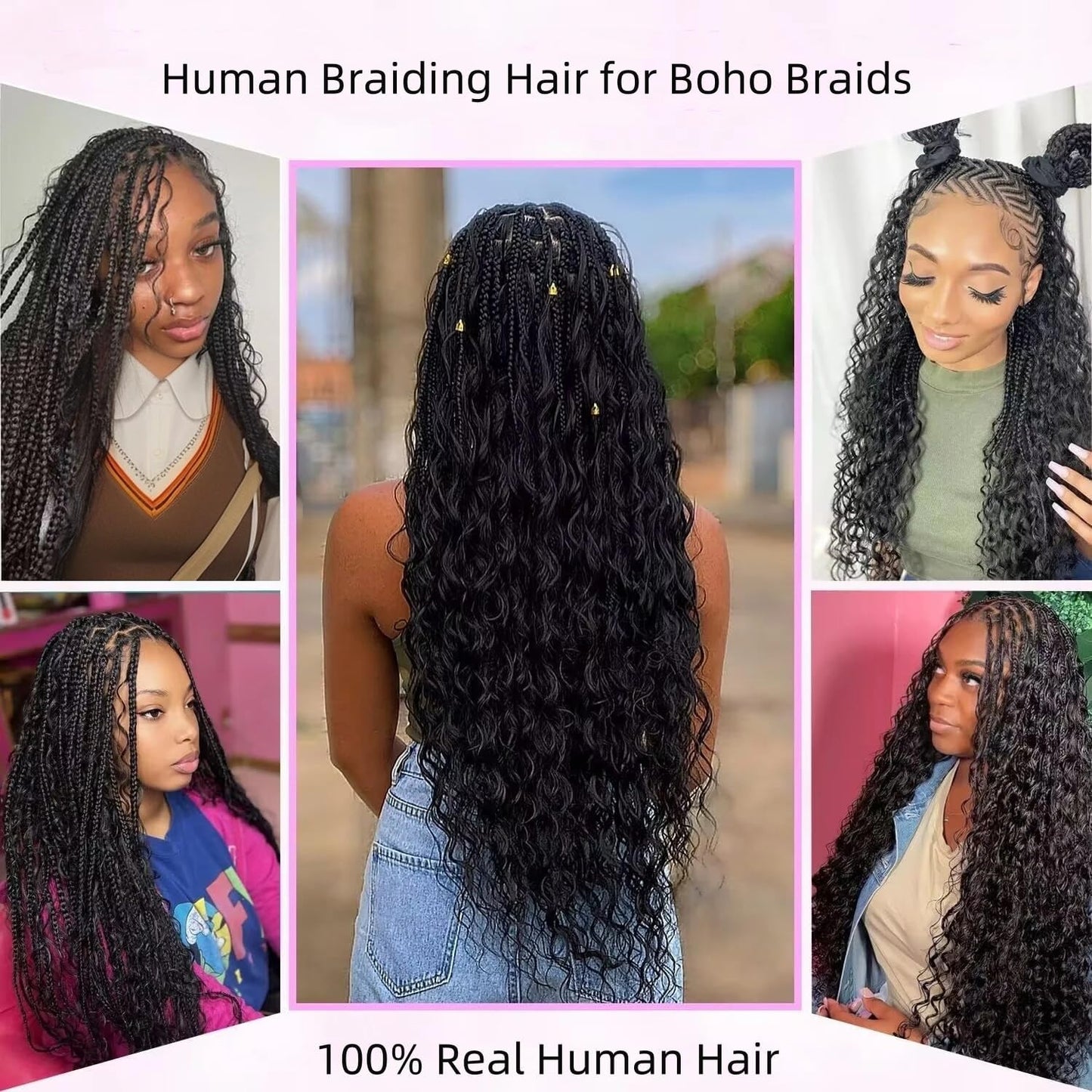 20 Inch Human Braiding Hair for Boho Braids 2 Bundle 100g Deep Wave Bulk Human Hair for Braiding No Weft 12A Brazilian Virgin Curly Human Hair Extensions for Boho Braids