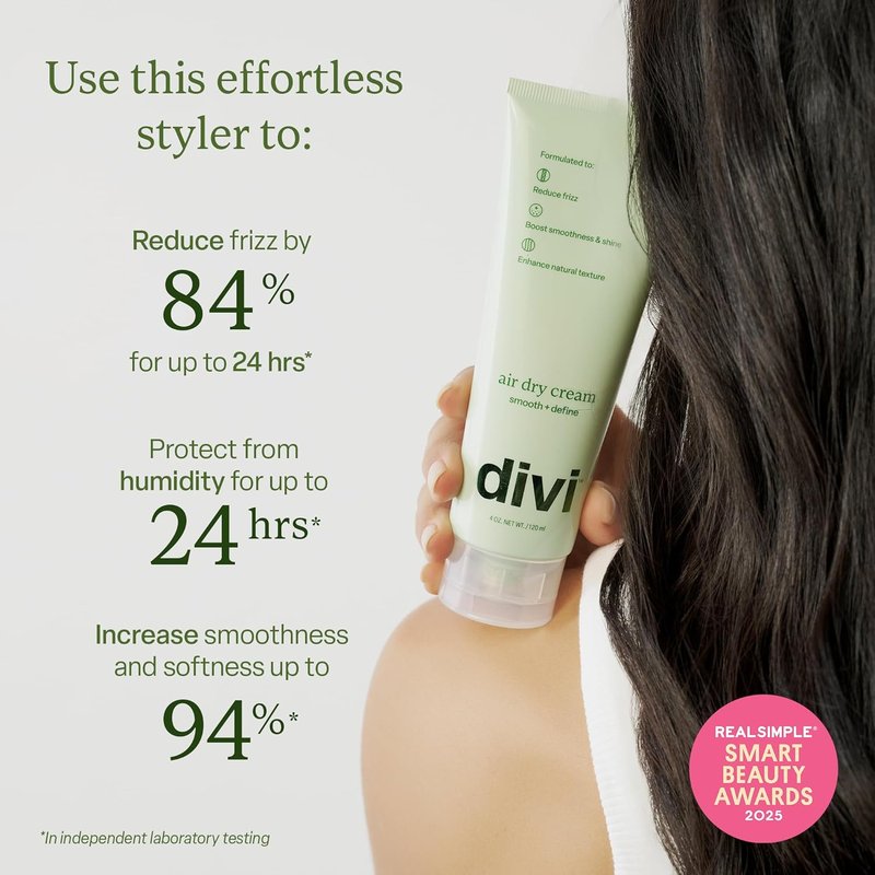 Divi Air Dry Styling Cream - Define Curly & Wavy Hair | Smooths Frizz, Adds Shine, 4 Oz