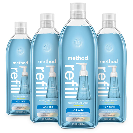 method Foaming Hand Wash Refill, Sea Minerals- Refills Up to 3X, for Bathroom & Kitchen, Leaves Hands Soft, Bergamot, Lemon & Rosemary Notes, 28 fl oz, 4 pack