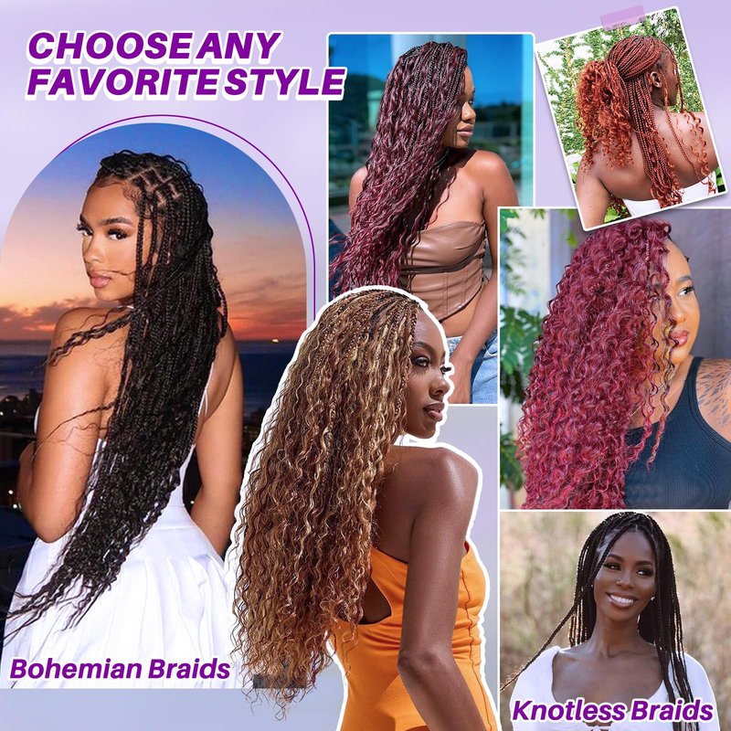 Human Braiding Hair for Boho Braids, Deep Wave Bulk Boho Braids Human Hair for Knotless Curly Bohemian Water Wave Boho Hair for Braiding 110g 16 Inch Natural Color (3 No Weft Bundles/Pack)
