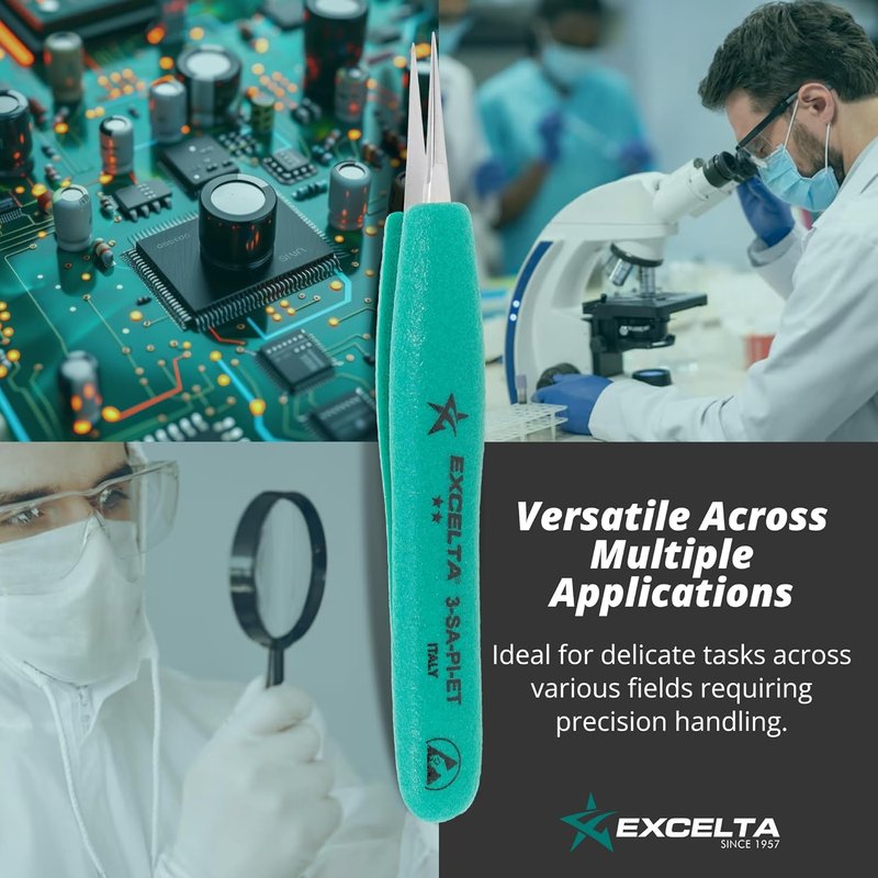 Precision Tweezers - ESD Safe Anti-Magnetic Stainless Steel - 5.25" OAL for Electronics & Lab Use | TealShield Grips