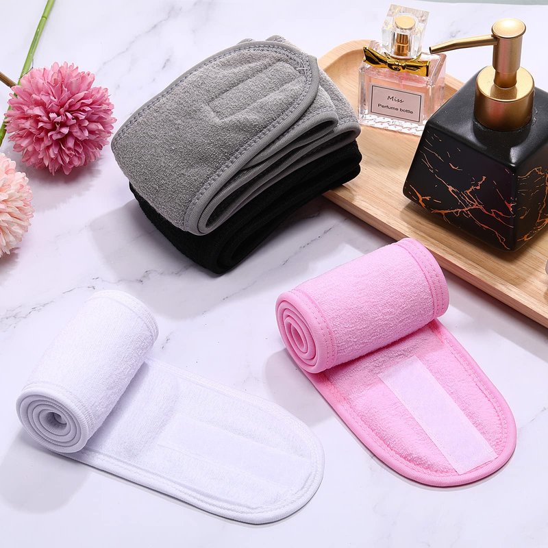 Hoteam 24 Pcs Spa Facial Spa Headband Bulk Skincare Headband Adjustable Face Wash with Tape Terry Cloth Stretch for Make Up Washing Face Shower Facial Mask Yoga