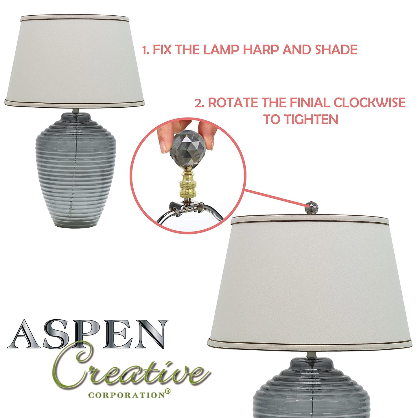 Aspen Creative 24008 Clear Faceted Crystal Lamp Finial in Brushed Nickel Finish, 1-3/4" Tall (1 Pack)