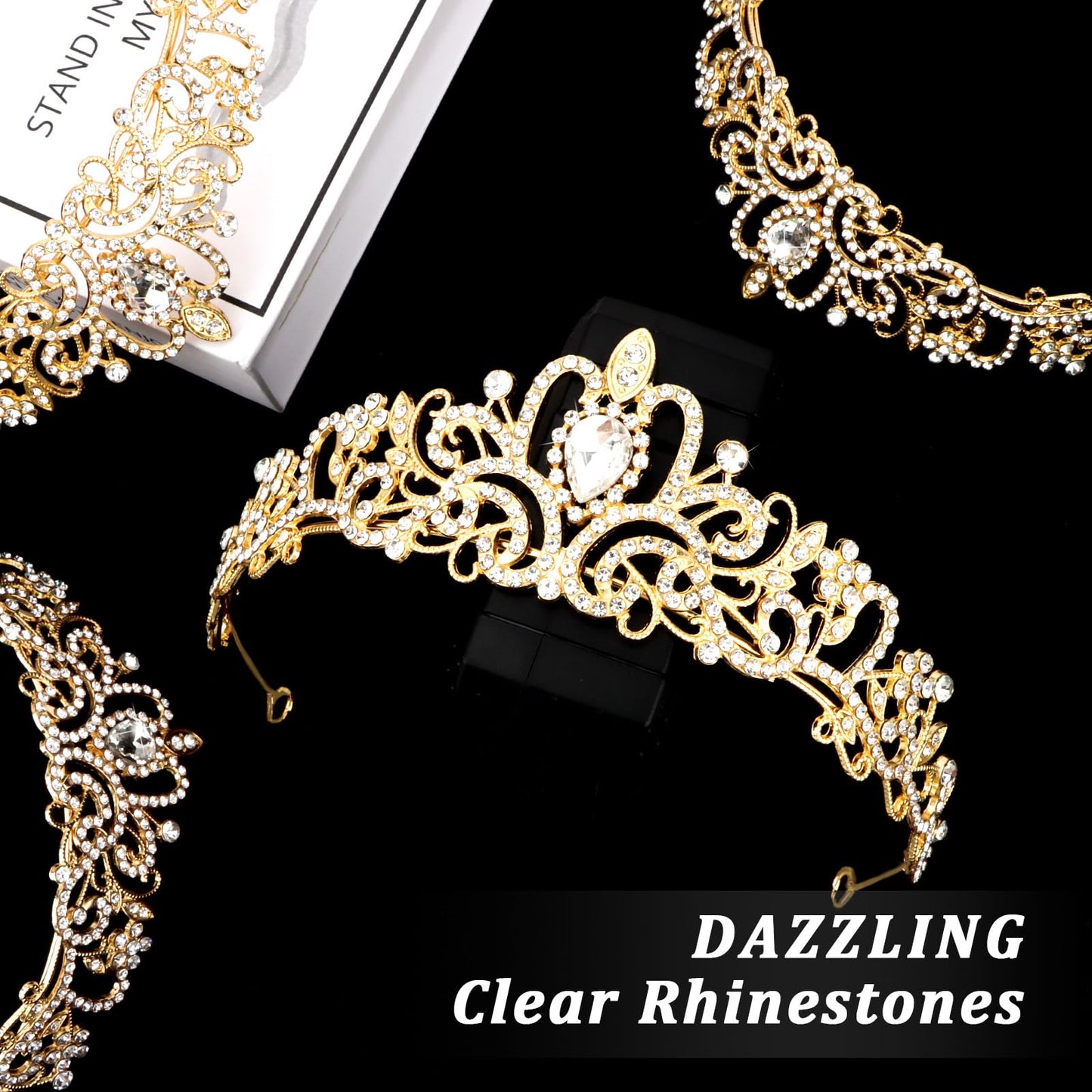 CIEHER 8 PCS Gold Crowns for Women, Crystal Queen Crown Princess Tiaras for Prom Birthday Party Halloween Costume