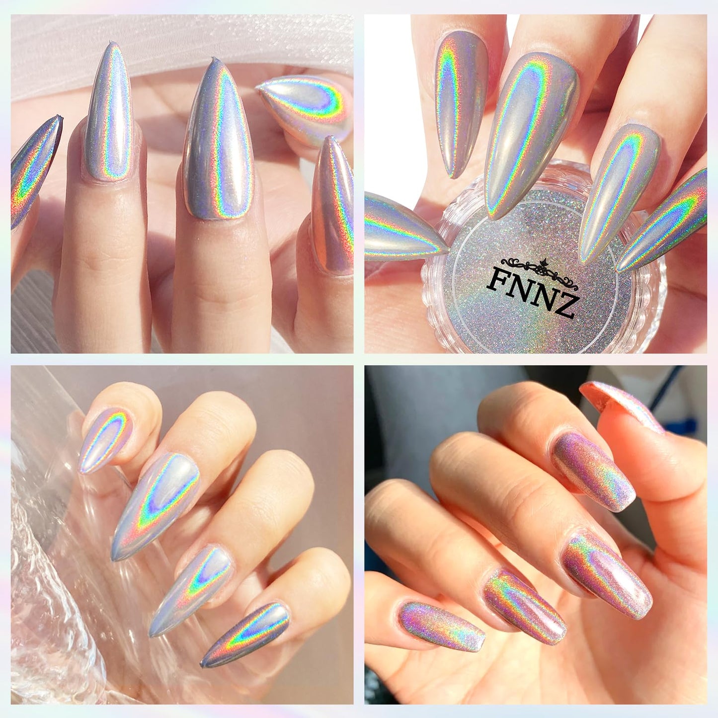 FNNZ Holographic Nail Powder, Chrome Nail Powder for Nail Art Decoration