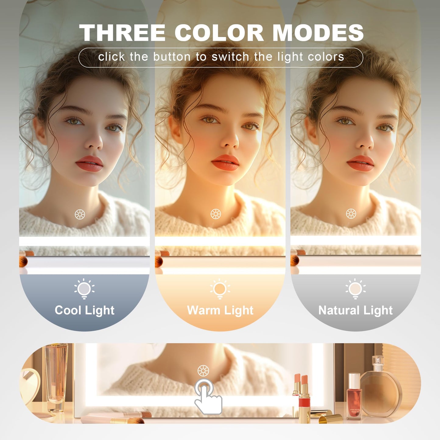 Hasipu Vanity Mirror with Lights, 11.4" x 13.8" LED Makeup Mirror with 10X Magnification, Smart Touch 3 Colors Dimmable, Brightness Adjustment, 360° Rotation, White