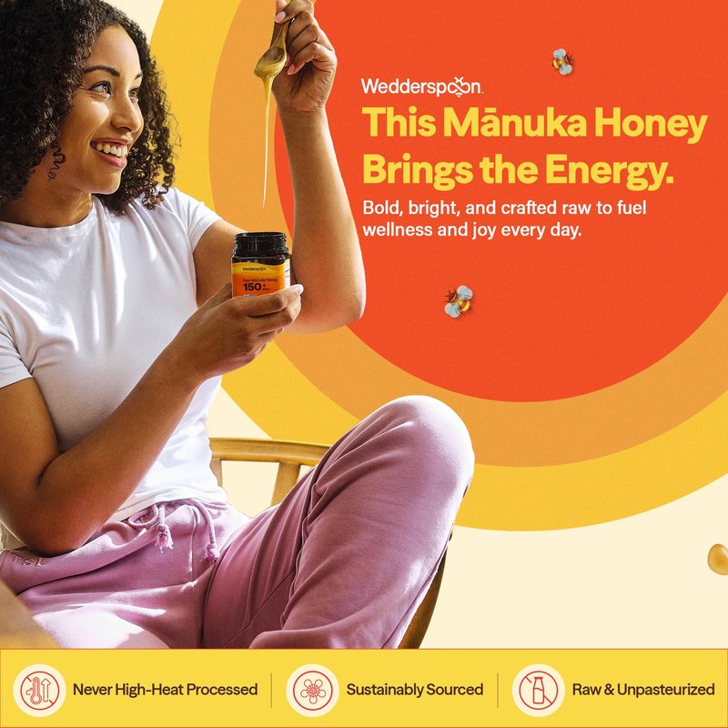 Wedderspoon Raw Manuka Honey 150+ MGO, 17.6 Oz, Unpasteurized New Zealand Honey, Non-GMO, BPA-Free Jar, Superfood & Natural Wellness Support