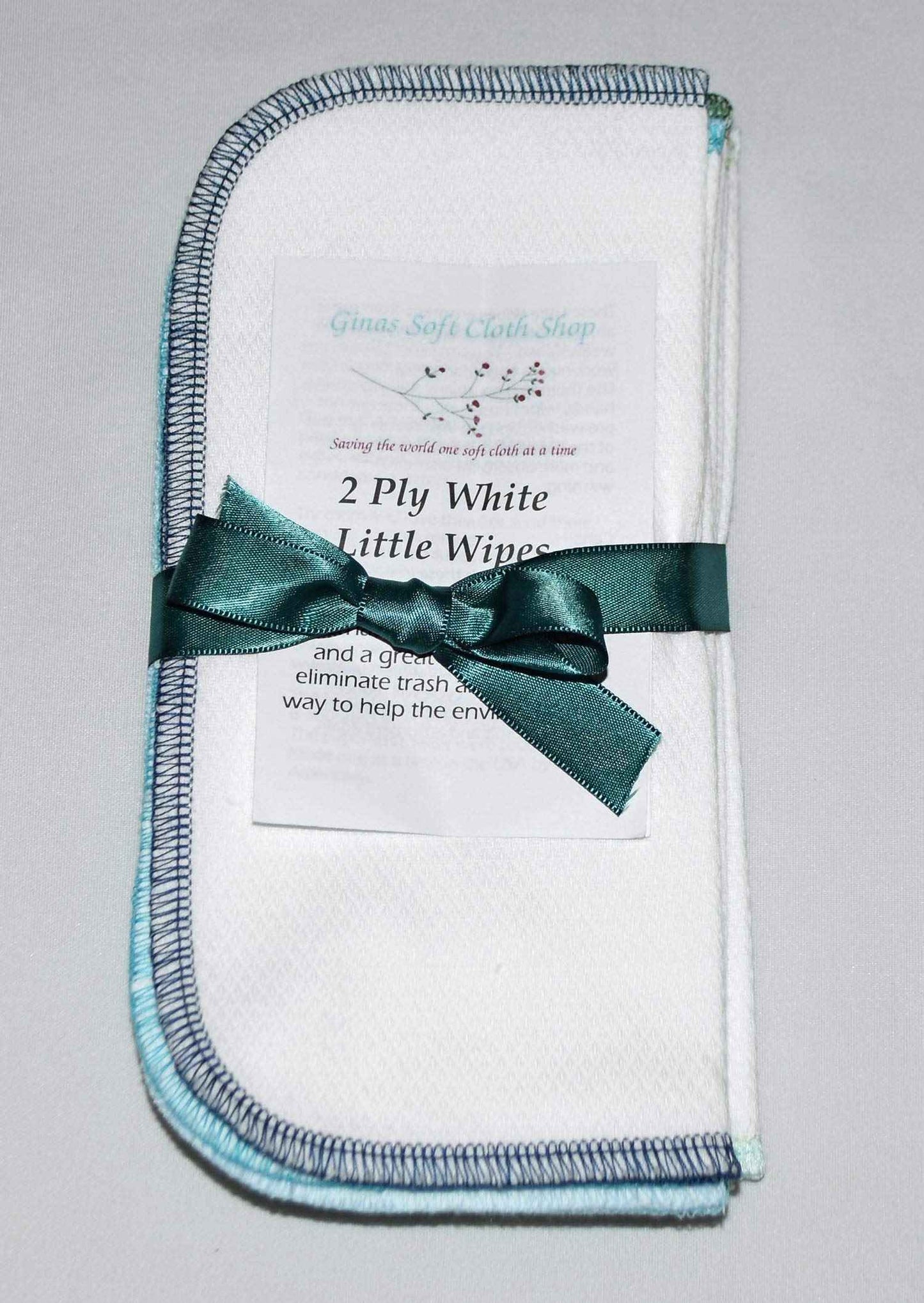 Gina's Soft Cloth Shop 2 Ply 8x8 Inches White Cotton Birdseye Little Wipes Set of 10 Assorted Blues and Greens- Proudly Made in the USA!