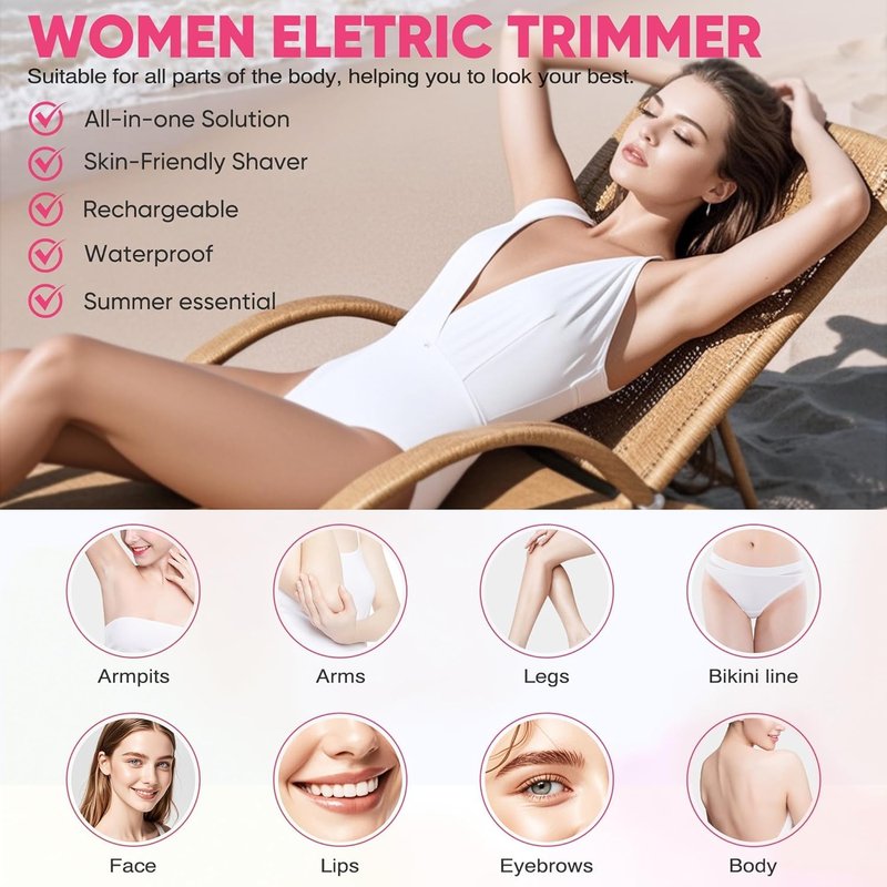 Bikini Trimmer for Women - Electric Razor & Shaver with Dual Ceramic Blades | Painless Hair Removal, Waterproof, 90min Cordless Runtime