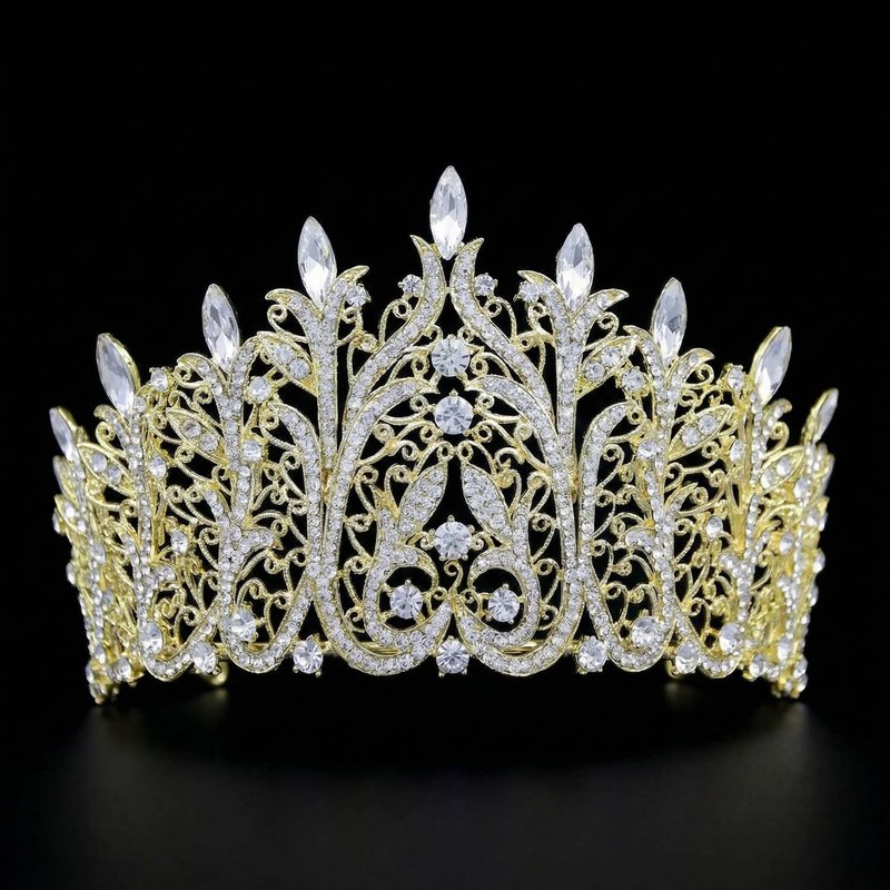 Gold Tiara for Women Large Rhinestone Crown for Pageant, Wedding, Quinceanera, Birthday, Prom, Homecoming, Costume